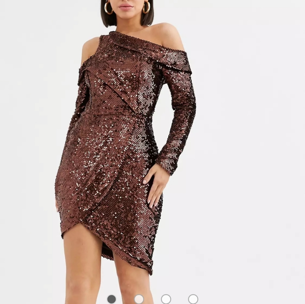 Lavish Alice velvet sequin wrap dress in chocolate